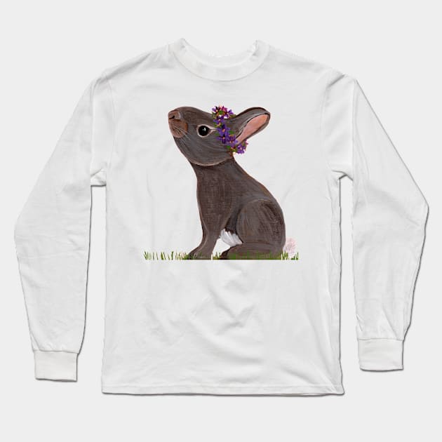 Eastern Cottontail with violet crown Long Sleeve T-Shirt by Peleegirl